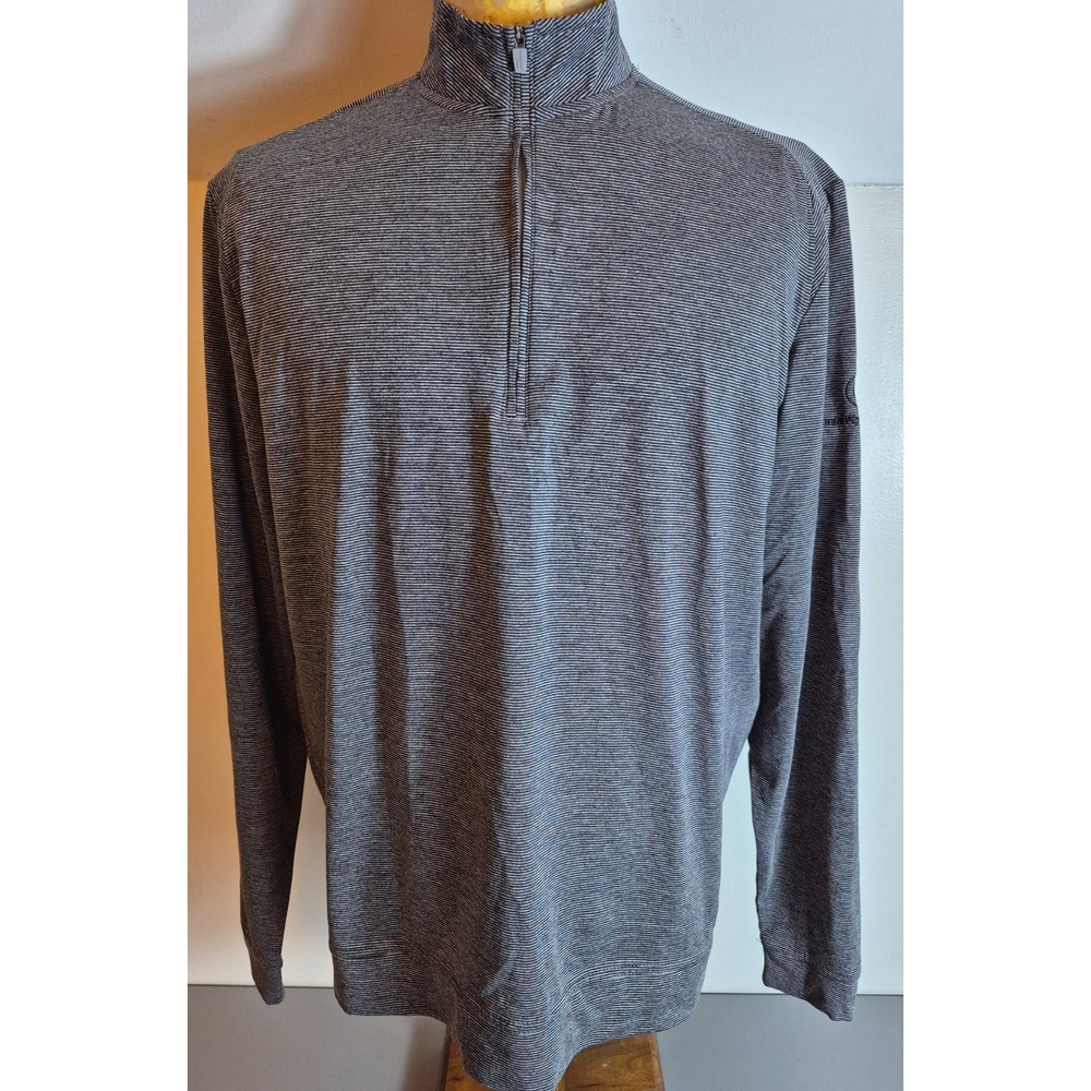 Johnnie-O Mens Quarter Zip Pullover Active Shirt Top Medium Black Gray Stripe